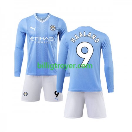 Billige Fotballdrakter Manchester City Haaland 9 Barn Hjemmedraktsett 2023/24 Langermet